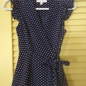 Monteau Dark Blue Top with White Dots